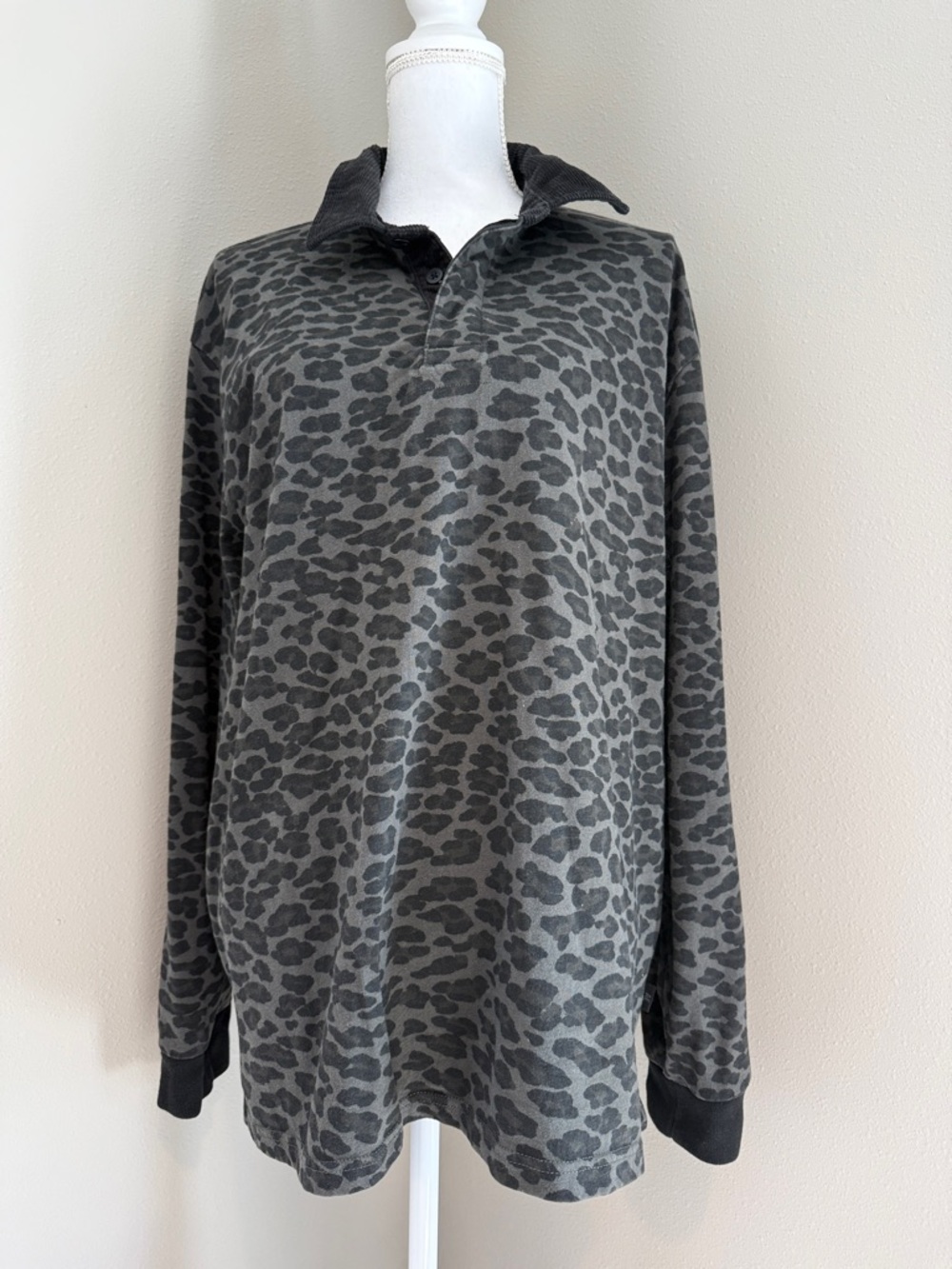 American Eagle | Rugby Leopard Pullover | Olive Green | XL